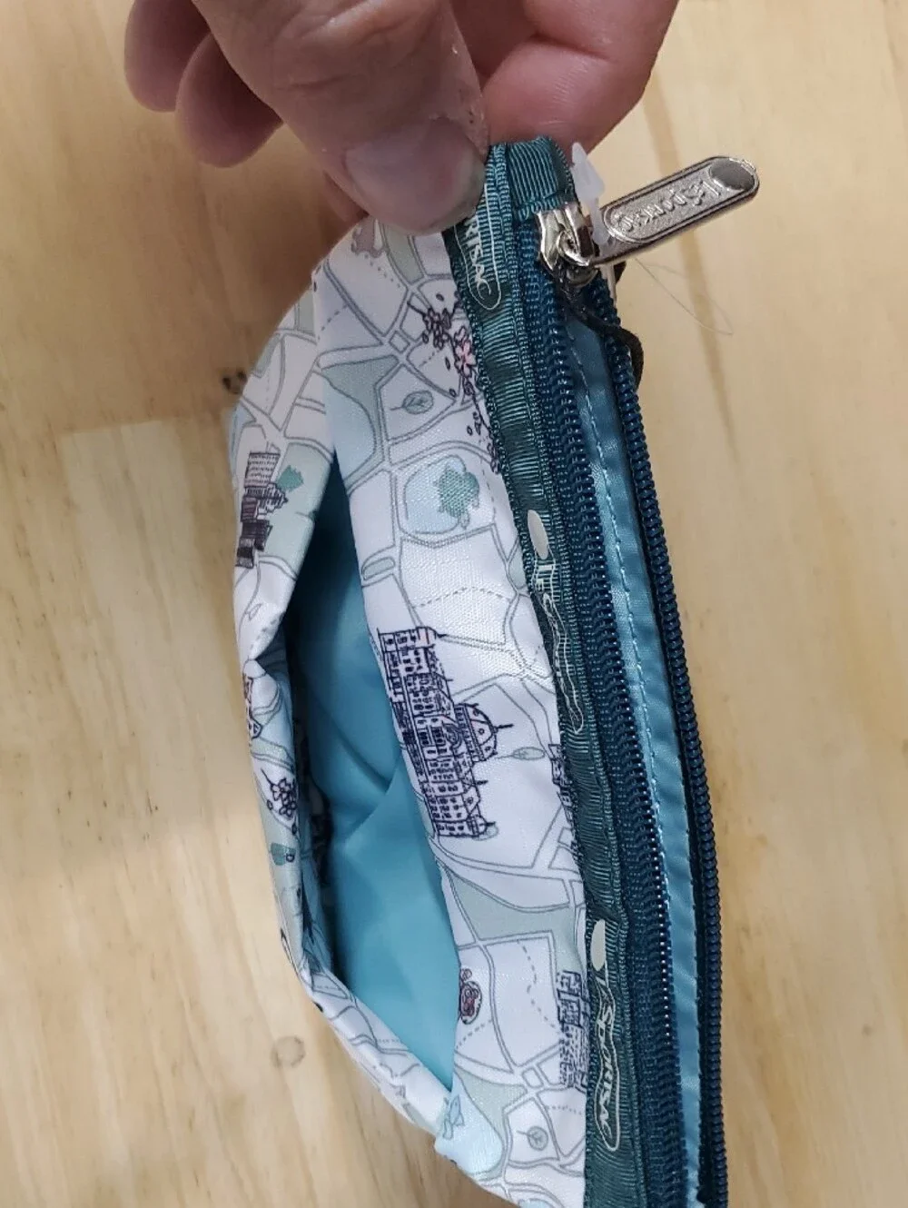 Lesportsac White and Green Printed Zip Pouch